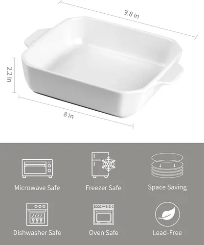 Miniatura 2 de Onniyor Platos pequeños de cerámica para hornear, sartenes cuadradas con asas, sartenes para brownie para cocinar, cazuelas, moldes para pasteles