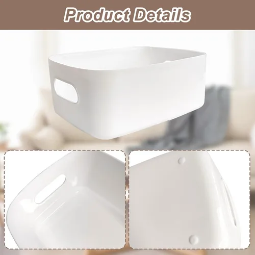 Miniatura 3 de Paquete de 8 contenedores y cestas de almacenamiento de plástico, contenedores de almacenamiento blancos para cocina, baño, oficina, organizador