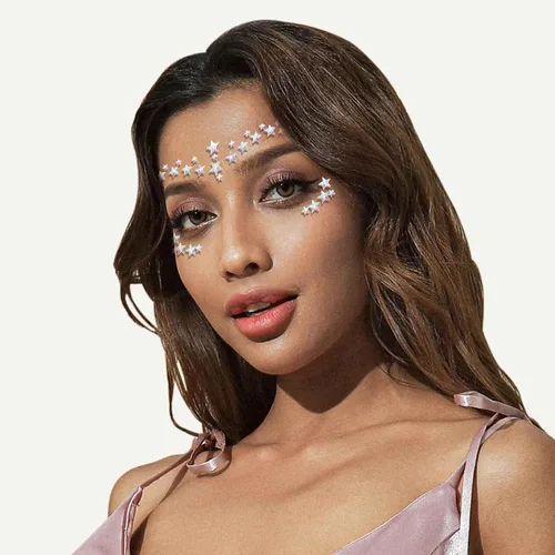 Miniatura 4 de 3 calcomanías de cara de cristal, cara de estrella, sirena, luna, piedra de piedra, rosa, carnaval, festival de música, fiesta para mujeres y niñas