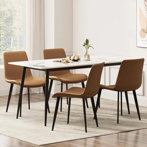 Miniatura 2 de Juego de 4 sillas de comedor, modernas sillas de comedor tapizadas de piel sintética con patas de metal resistentes y respaldo cómodo, sillas Marrón
