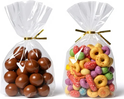 Yuervson Bolsas de celofán transparente de 6 x 10 pulgadas, paquete de 100 bolsas de plástico para regalo de fiesta con lazos, embalaje individual