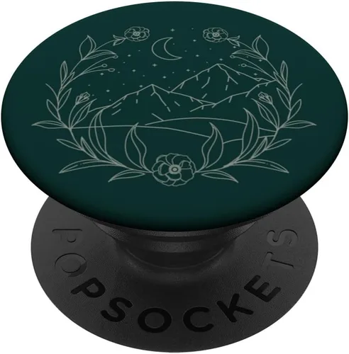 Boho Mountain Moon Night Botánico Floral (verde bosque) PopSockets PopGrip estándar