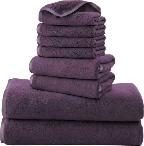 Miniatura 10 de Cosy Family Juego de toallas de microfibra de 8 piezas, 2 toallas de baño, 2 toallas de mano y 4 paños de lavado, toallas ultra suaves y altamente