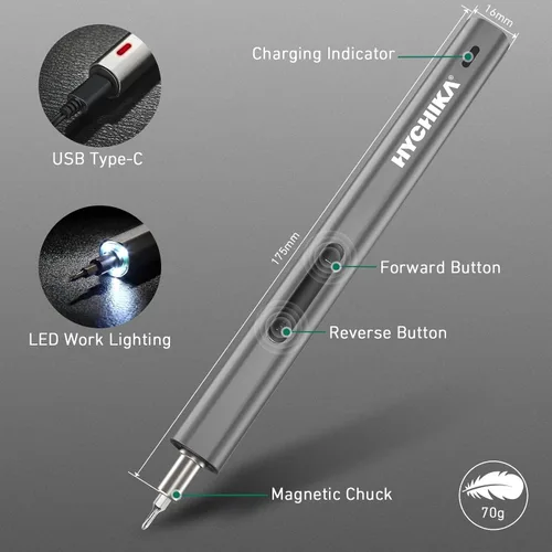 Miniatura 4 de HYCHIKA - Mini destornillador eléctrico, juego de destornilladores de precisión con 46 puntas magnéticas, destornillador inalámbrico con luz LED