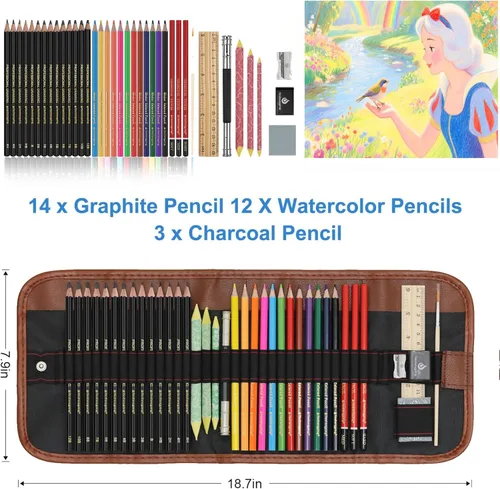Miniatura 4 de Heshengping, Juego de lápices de dibujo, bolígrafo de dibujo, kit de bocetos de carbón, lápices de acuarela de carbón de grafito, lápices