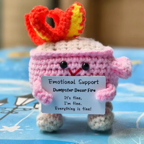 Miniatura 12 de Levvohd Decoración de Contenedor de Basura de Apoyo Emocional Fire, Divertida Muñeca de Ganchillo y Tejido Hecha a Mano, Lindos Accesorios de Morado
