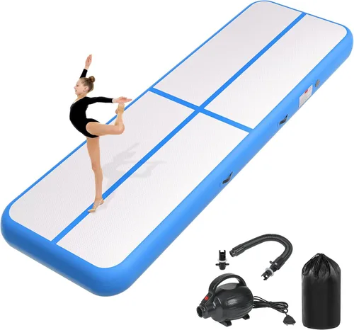 Miniatura 17 de Colchoneta inflable de gimnasia de 6, 10, 13, 16, 20 pies, 4/8 pulgadas de grosor, con bomba de aire eléctrica para uso doméstico, entrenamiento