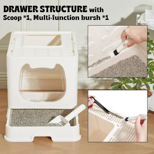 Miniatura 5 de Gefryco Caja de arena plegable para gatos con tapa, caja de arena cubierta para gatos pequeños y medianos, orinal cerrado para gatos con pala