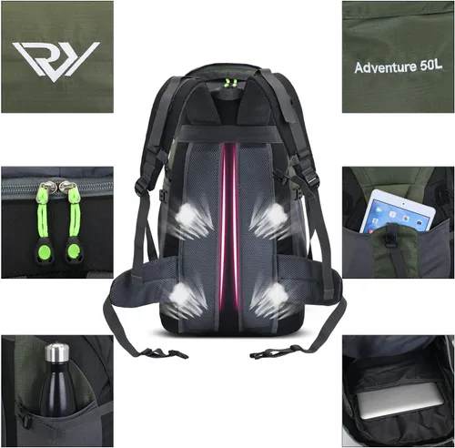Miniatura 4 de Mochila de senderismo RuRu monkey de 50L, mochila ligera impermeable para camping al aire libre y viajes