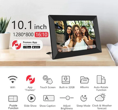 Miniatura 4 de FRAMEO - Marco de fotos digital inteligente WiFi de 10.1 pulgadas, pantalla táctil LCD IPS de 1280 x 800, rotación automática vertical y paisaje