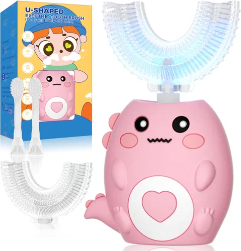 Cepillo de dientes eléctrico en forma de U para niños, con 3 modos de limpieza, con 4 cabezales de cepillo, cepillo de dientes automático sónico de