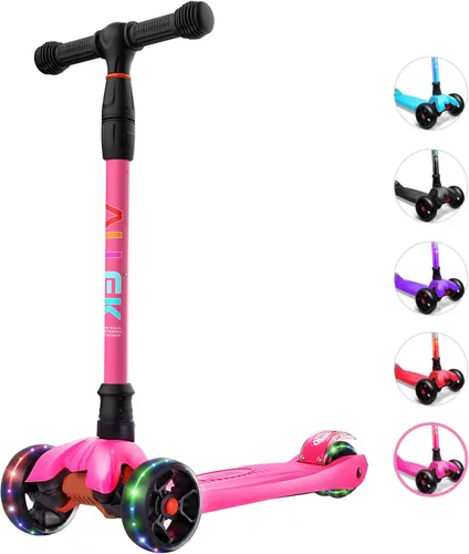 Allek - Kick Scooter B02, Monopatín Lean 'N Glide con ruedas de poliuretano extra anchas y luz LED y 4 alturas ajustables para niños de 3 a 12 años