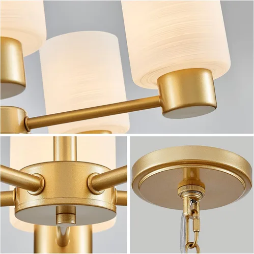 Miniatura 5 de WUZUPS Lámpara colgante de 5 luces, pantalla de vidrio blanco esmerilado con iluminación de techo de grano, elegante accesorio moderno para baño