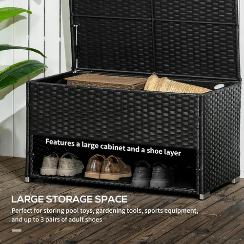 Miniatura 3 de Outsunny Caja de cubierta y almacenamiento de zapatos, toallero de mimbre de ratán PE con forro para interiores, exteriores, cojines de muebles
