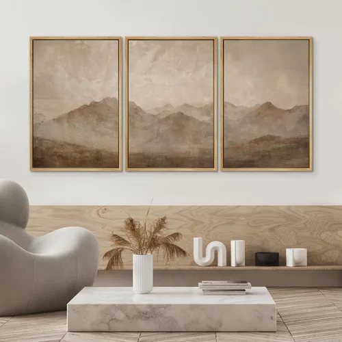 Miniatura 486 de SIGNWIN Lienzo enmarcado para pared, arte con pinceladas de flujo neutro en tonos beige abstractos, ilustraciones, arte moderno, decorativo