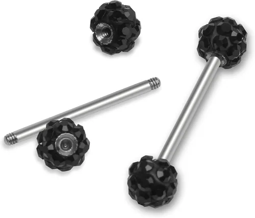Miniatura 3 de CrazyPiercing 10 anillos de lengua CZ 16G con barra de acero inoxidable recta 0551in de longitud