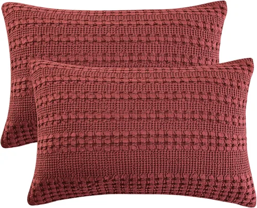Miniatura 12 de PHF Fundas de almohada con tejido de gofre de 24" x 24", paquete de 2, funda de almohada cuadrada 100% algodón para decoración de ropa de cama, sin