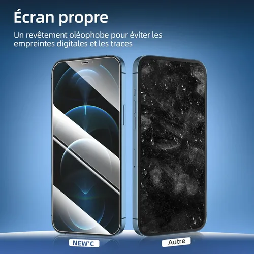 Miniatura 8 de NEW'C Paquete de 3 protectores de pantalla diseñados para iPhone 12 Pro Max (6.7 pulgadas), protección de vidrio templado mejorada, compatible