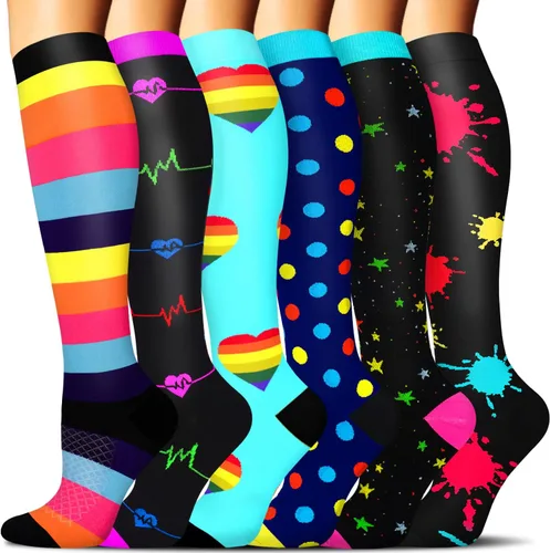 Miniatura 62 de SunFeeling - Calcetines de compresión para mujeres y hombres, 6 pares, brinda soporte a enfermeras, al correr, practicar atletismo y deportes