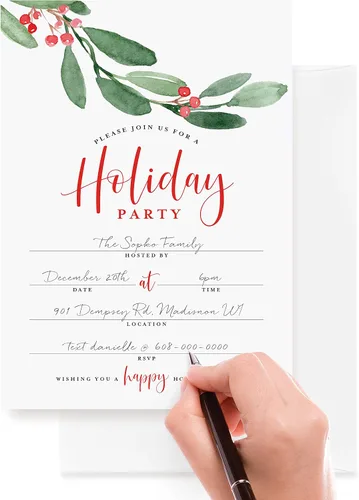 Miniatura 3 de Bliss Collections Invitaciones para fiestas navideñas con sobres, 25 invitaciones de temporada festiva de 5x7 para rellenar con 25 sobres