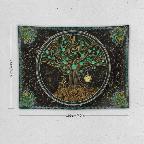 Miniatura 5 de Naykow Árbol de la vida, bohemio, sol, luna, naturaleza, lindo tapiz verde para pared, mandala espiritual, chakras, grunge, tapices para colgar