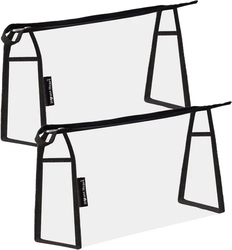 Marcas Multiusos Impermeable Vinilo Transparente Cremallera Organizador Neceser Cosméticos Maquillaje Bolsa Bolsa, Transparente con bordes negros