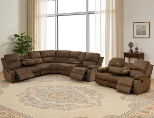 Miniatura 42 de Juego de sofá seccional reclinable manual, juegos de muebles de sala de estar, sofá seccional en forma de L y 2 sillas, cómodo sofá reclinable