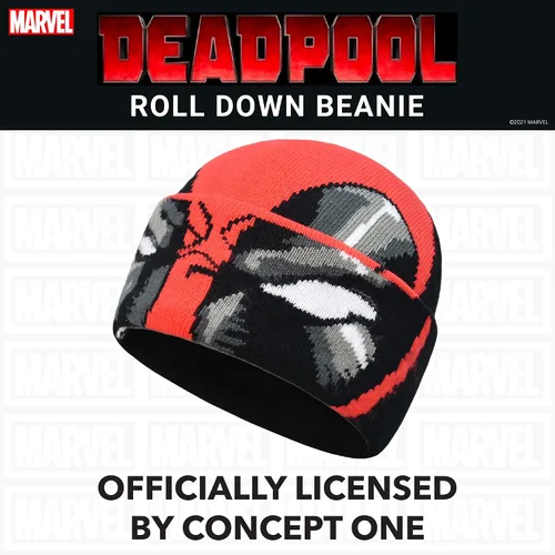 Miniatura 4 de Concept One Marvel Deadpool - Gorro con puños enrollables, rojonegro, talla única, RojoNegro