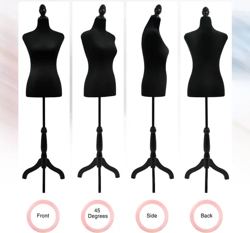 Miniatura 4 de Cuerpo de maniquí femenino con soporte de trípode de madera, 50-63 pulgadas, forma de vestido portátil y ajustable para coser, exhibición de ropa