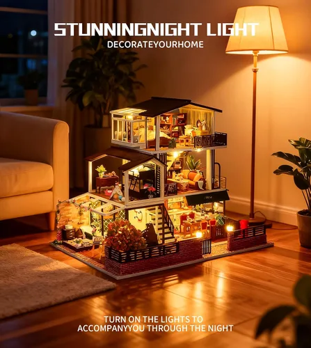 Miniatura 3 de Spilay - Kit de muebles de madera para casa de muñecas en miniatura de bricolaje, modelo de castillo grande hecho a mano, juguetes creativos