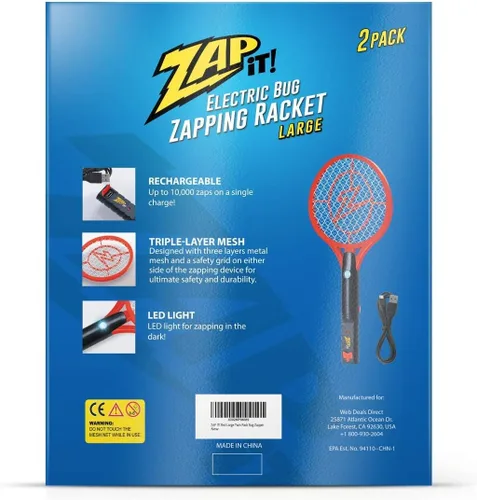 Miniatura 8 de Zap It Bug Zapper - Raqueta mata mosquitos recargable de 4000 voltios, cable de carga USB, Paquete de 2