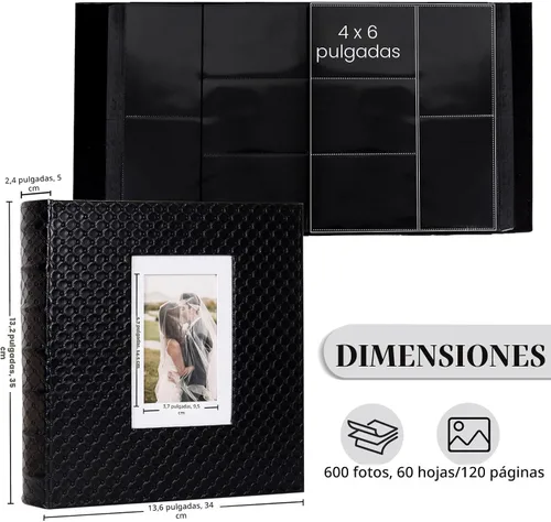 Miniatura 8 de RECUTMS - Álbum de fotos de 4 x 6 pulgadas, 600 bolsillos, páginas interiores negras, piel sintética de grano de botón, para fotos de cumpleaños