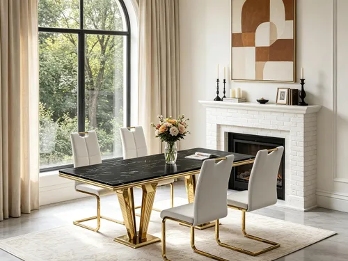Miniatura 20 de 5 Piece Black Marble Dining Table Set for 4, Modern Faux Marble Kitchen Dining Room Tables with 4 Leather Chairs Set, 68.11" Luxury Rectangular