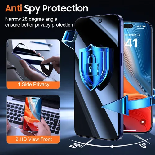 Miniatura 2 de UniqueMe Protector de pantalla de privacidad para iPhone 16 / iPhone 15 – [Grado militar inastillable y dureza 9H+] Protector de pantalla de vidrio