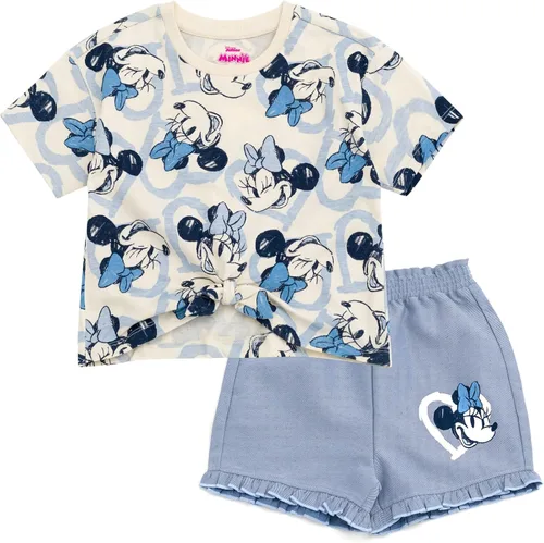 Miniatura 80 de Disney Minnie Mouse - Conjunto de camiseta floral arcoíris y pantalones cortos de cambray, tallas de bebé a niño grande (12 meses - 14-16)
