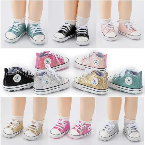 Miniatura 9 de Zapatos de bebé, para niñas o niños, suaves, suela antideslizante, para recién nacidos y primeros pasos, de estrella, tenis caña alta de lona