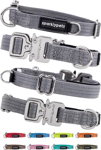 Miniatura 24 de SparklyPets Collar de perro ancho de servicio pesado con hebilla cromada de liberación rápida, collar táctico grueso para perro con rayas Azul