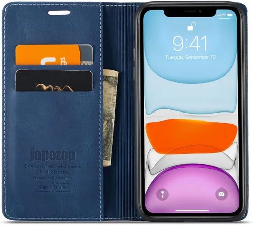 Miniatura 4 de japezop Funda compatible con iPhone 11, iPhone 11 con bloqueo RFID, soporte de tarjetero, funda de cuero con tapa para iPhone 11 de 6.1 pulgadas Azul