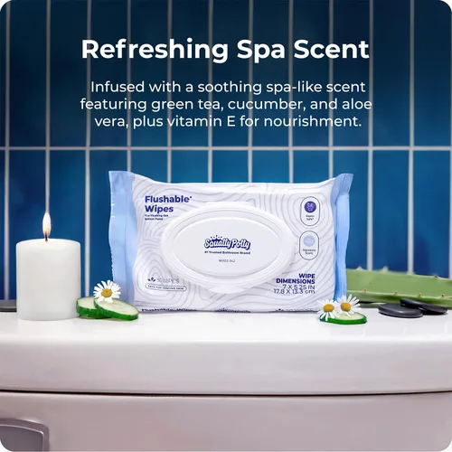 Miniatura 6 de Squatty Potty - Toallitas desechables - 6 paquetes (300 toallitas en total) - 99% agua y a base de plantas - Aroma de spa de té verde, pepino y aloe