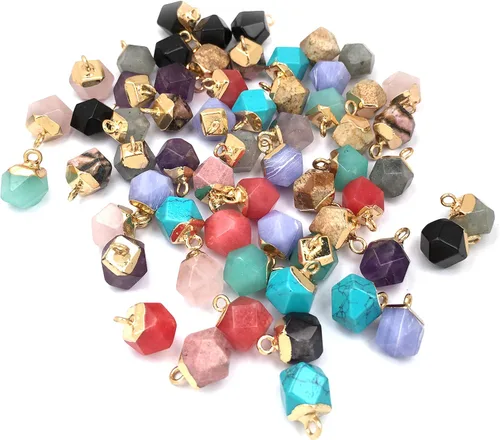 Miniatura 2 de QSLLER 10 dijes de ágata de piedra natural, colgantes de cuarzo de ágata facetada, dijes para bricolaje para hacer collares o joyas