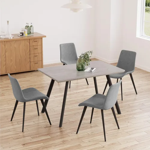 Miniatura 9 de ZckyCine Conjunto moderno de mesa de comedor de 5 piezas con mesa rectangular de madera y 4 sillas tapizadas en cuero, capacidad para 4 personas