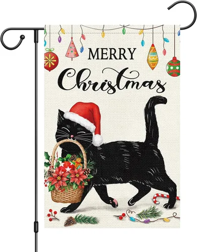 Miniatura 10 de Louise Maelys Bandera de jardín con texto en inglés «Happy Labor Day» de doble cara vertical, arpillera con gato negro pequeño, jardín, patio, casa