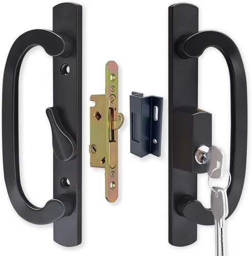 ALLYWASAI Juego de manijas para puerta corredera de patio con cerradura de mortaja, cilindro de llave y pasador, juego de cerradura de manija de