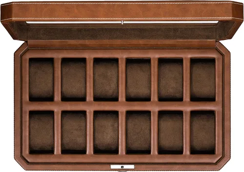 ROTHWELL Caja de reloj de cuero con 12 ranuras, organizador de lujo para relojes, forro de microgamuza, soporte para relojes de joyería para hombre,