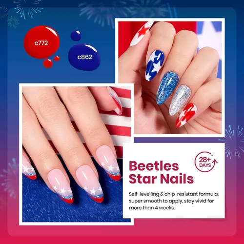 Miniatura 4 de Beetles - Juego de esmaltes de uñas de gel para el 4 de julio, 6 colores rojo, blanco, azul marino, con esmalte de gel de purpurina plateada, se