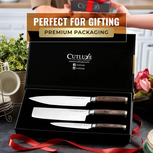 Miniatura 4 de Cutluxe Juego de cuchillos de chef de 3 piezas – Cuchillos de cocina japoneses ultra afilados, hojas de acero inoxidable de alto carbono, asas