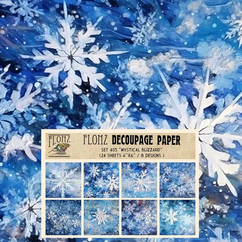 Paquete de papel para decoupage (24 hojas 15x15 cm) # Papel con patrón estilo vintage Mystical Blizzard para decoupage, manualidades y álbumes de 34