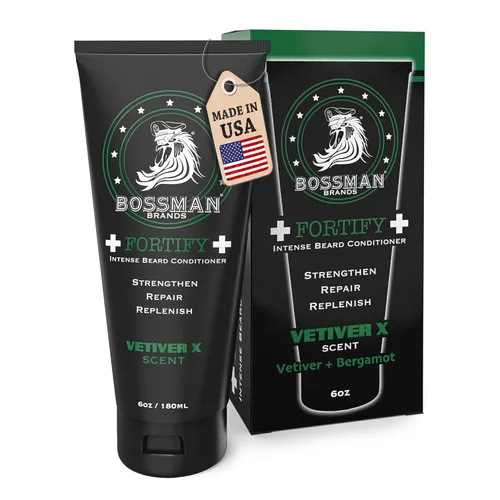 Bossman Fortify - Acondicionador de barba intenso para hombres (aroma Vetiver X) – Hidrata, repone y protege con ingredientes naturales – Fórmula