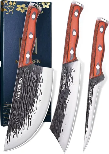 Miniatura 7 de Naitesen 3 piezas de juego de cuchillos de carnicero forjados a mano, cuchillo de chef serbio muy afilado, cuchillo para deshuesar para cortar