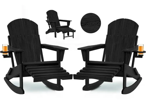 Miniatura 29 de Mecedora plegable Adirondack, silla de patio multifuncional 4 en 1 con otomana retráctil, silla de exterior con textura de madera, silla de césped